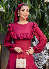 TIMELESS ELEGANCE RUFFLED CREPE DRESS RED