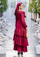 TIMELESS ELEGANCE RUFFLED CREPE DRESS RED