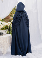 MIDNIGHT MAJESTY HOODED DULL SILK CAPE BluE