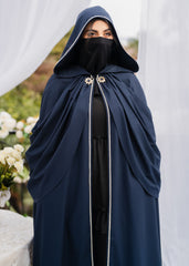 MIDNIGHT MAJESTY HOODED DULL SILK CAPE BluE