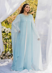 CELESTIAL ELEGANCE CAPE ZARI SHIFFON DRESS ICE BLUE