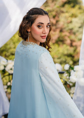 CELESTIAL ELEGANCE CAPE ZARI SHIFFON DRESS ICE BLUE