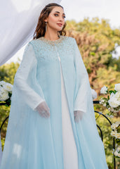 CELESTIAL ELEGANCE CAPE ZARI SHIFFON DRESS ICE BLUE