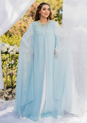 CELESTIAL ELEGANCE CAPE ZARI SHIFFON DRESS ICE BLUE