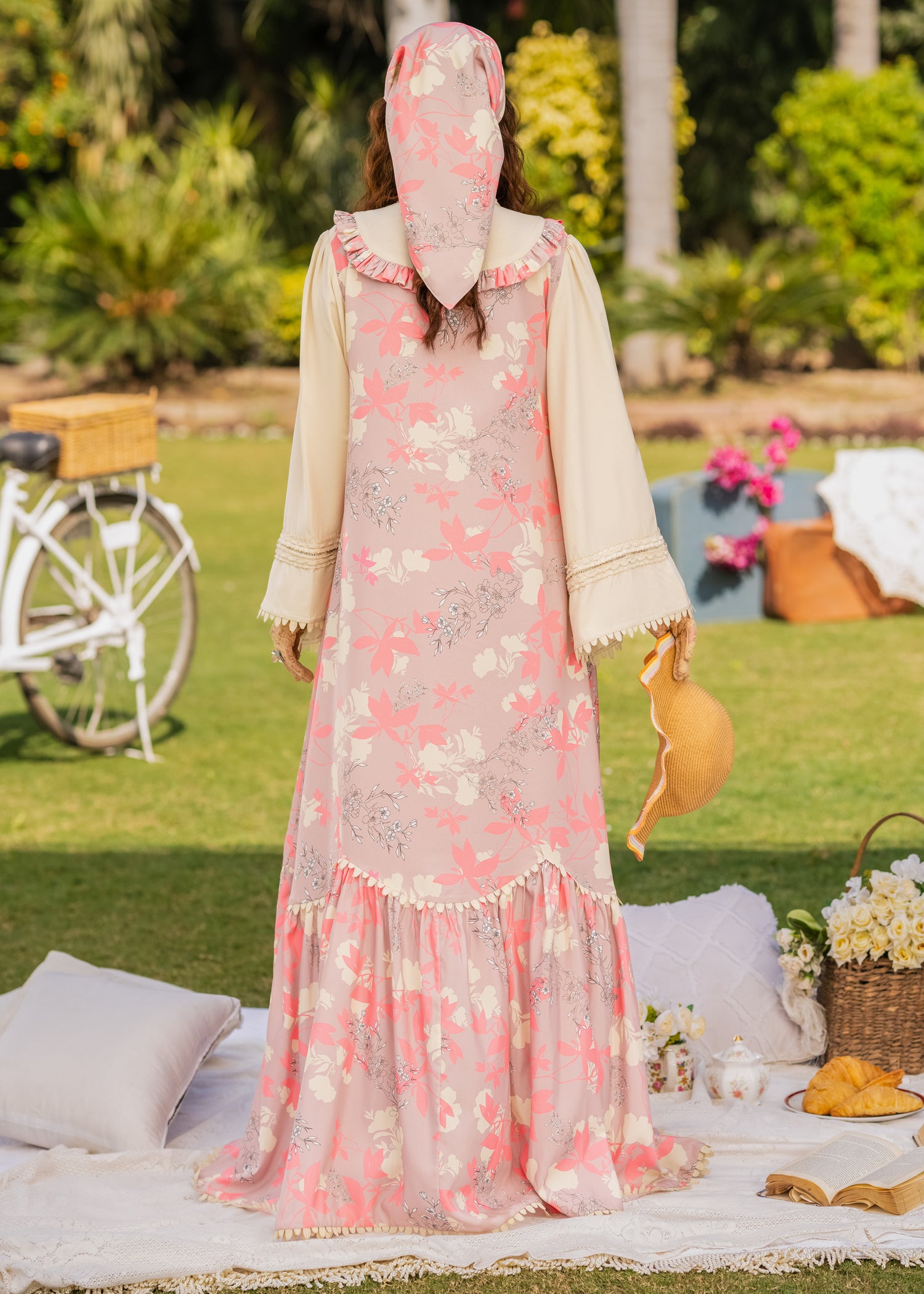 BLOSSOM HARMONY FLORAL SOFTÉ CAMBRIC DIGITAL PRINT DRESS PINK & BEIGE