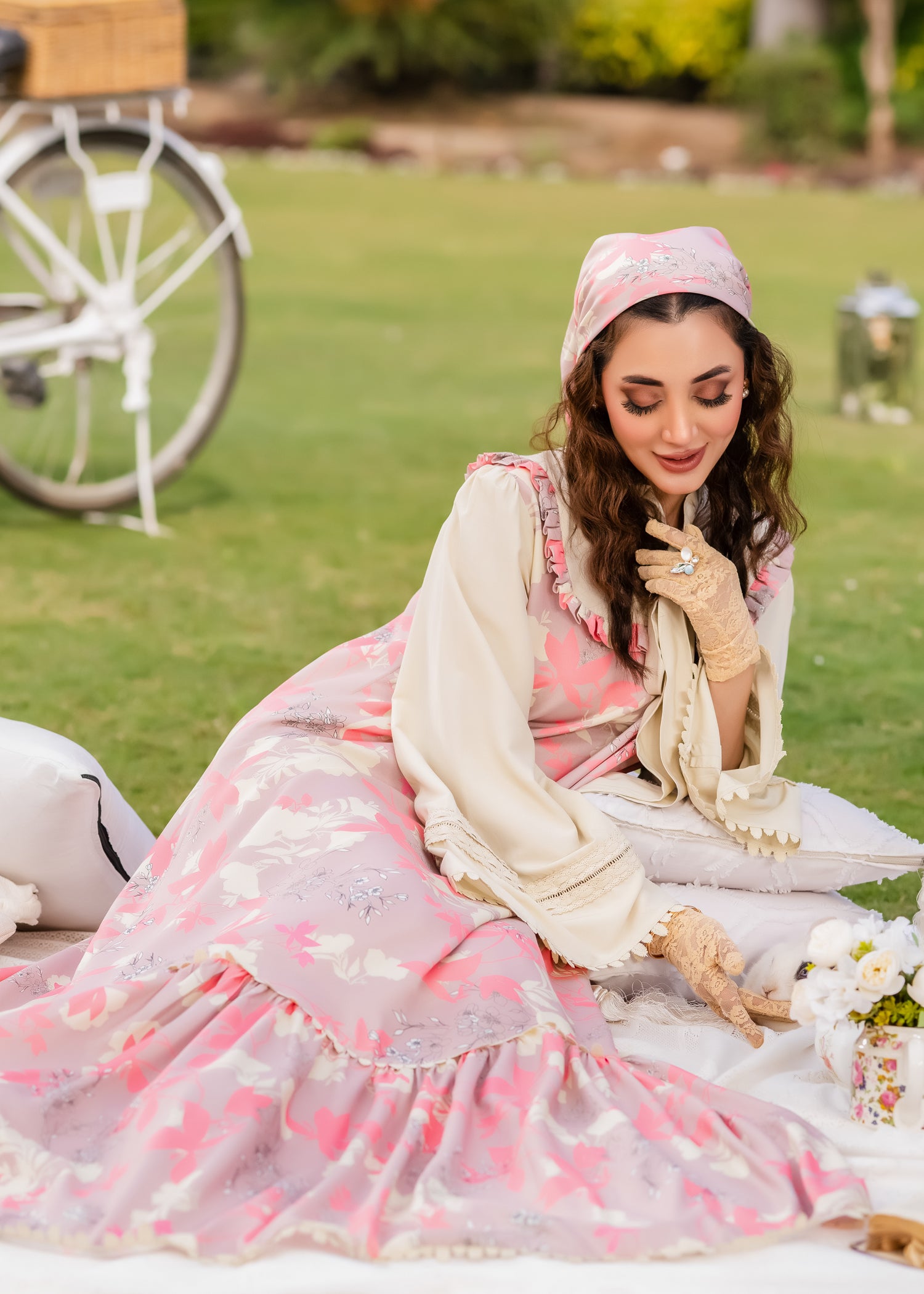 BLOSSOM HARMONY FLORAL SOFTÉ CAMBRIC DIGITAL PRINT DRESS PINK & BEIGE