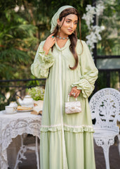 SAGE SERENITY LACE-TRIMMED SILKY LAWN DRESS GREEN