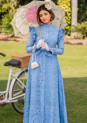 INDIGO GRACE LACE EMBROIDERED CHIKAN KAARI LAWN DRESS INDIGO BLUE