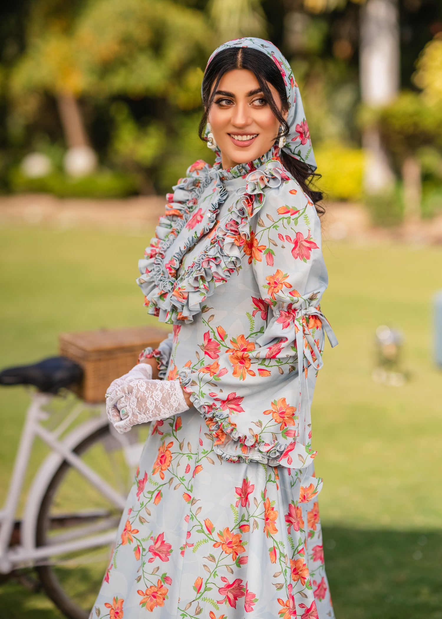 VICTORIAN BLOSSOM ELEGANCE SOFTÉ CAMBRIC DRESS BLUE