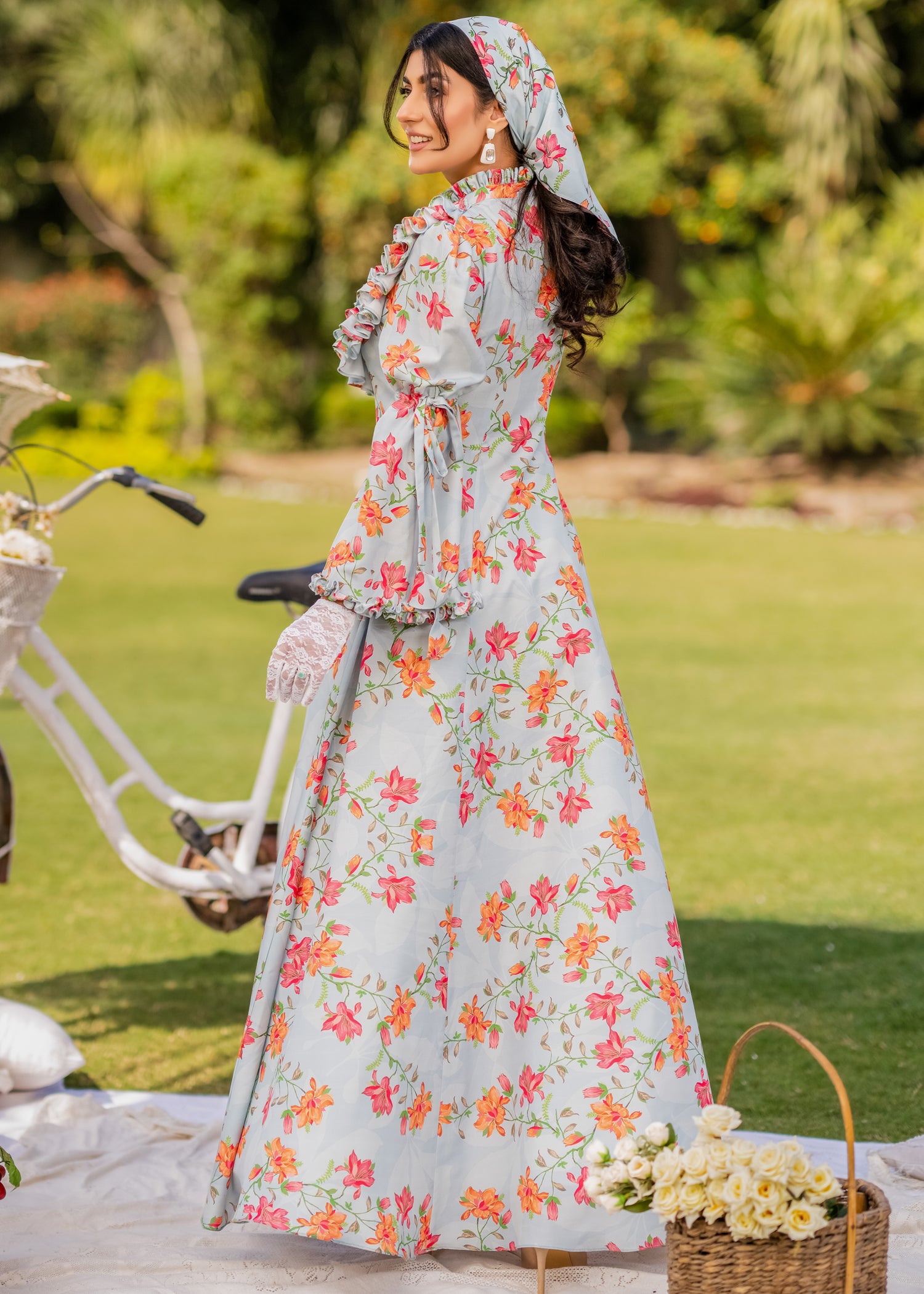 VICTORIAN BLOSSOM ELEGANCE SOFTÉ CAMBRIC DRESS BLUE