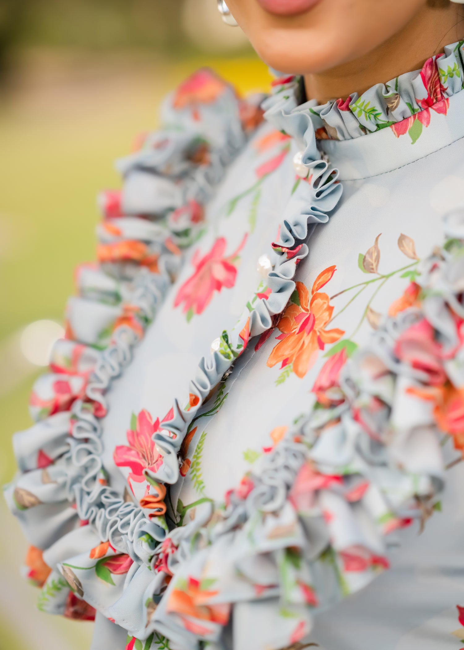 VICTORIAN BLOSSOM ELEGANCE SOFTÉ CAMBRIC DRESS BLUE