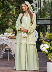 SAGE SERENITY LACE-TRIMMED SILKY LAWN DRESS GREEN
