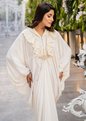 IVORY ELEGANCE HOODED CAPE SILKY LAWN BEIGE