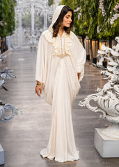 IVORY ELEGANCE HOODED CAPE SILKY LAWN BEIGE