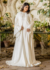 ETHEREAL GRACE EMBELLISHED SHINEY SILK CAPE WHITE