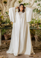ETHEREAL GRACE EMBELLISHED SHINEY SILK CAPE WHITE