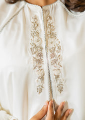 ETHEREAL GRACE EMBELLISHED SHINEY SILK CAPE WHITE