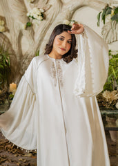 ETHEREAL GRACE EMBELLISHED SHINEY SILK CAPE WHITE