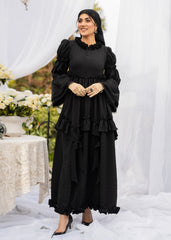 MIDNIGHT ELEGANCE RUFFLED SOFTÉ CAMBRIC DRESS BLACK