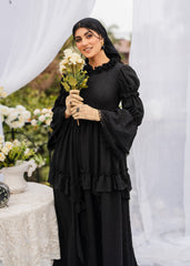 MIDNIGHT ELEGANCE RUFFLED SOFTÉ CAMBRIC DRESS BLACK