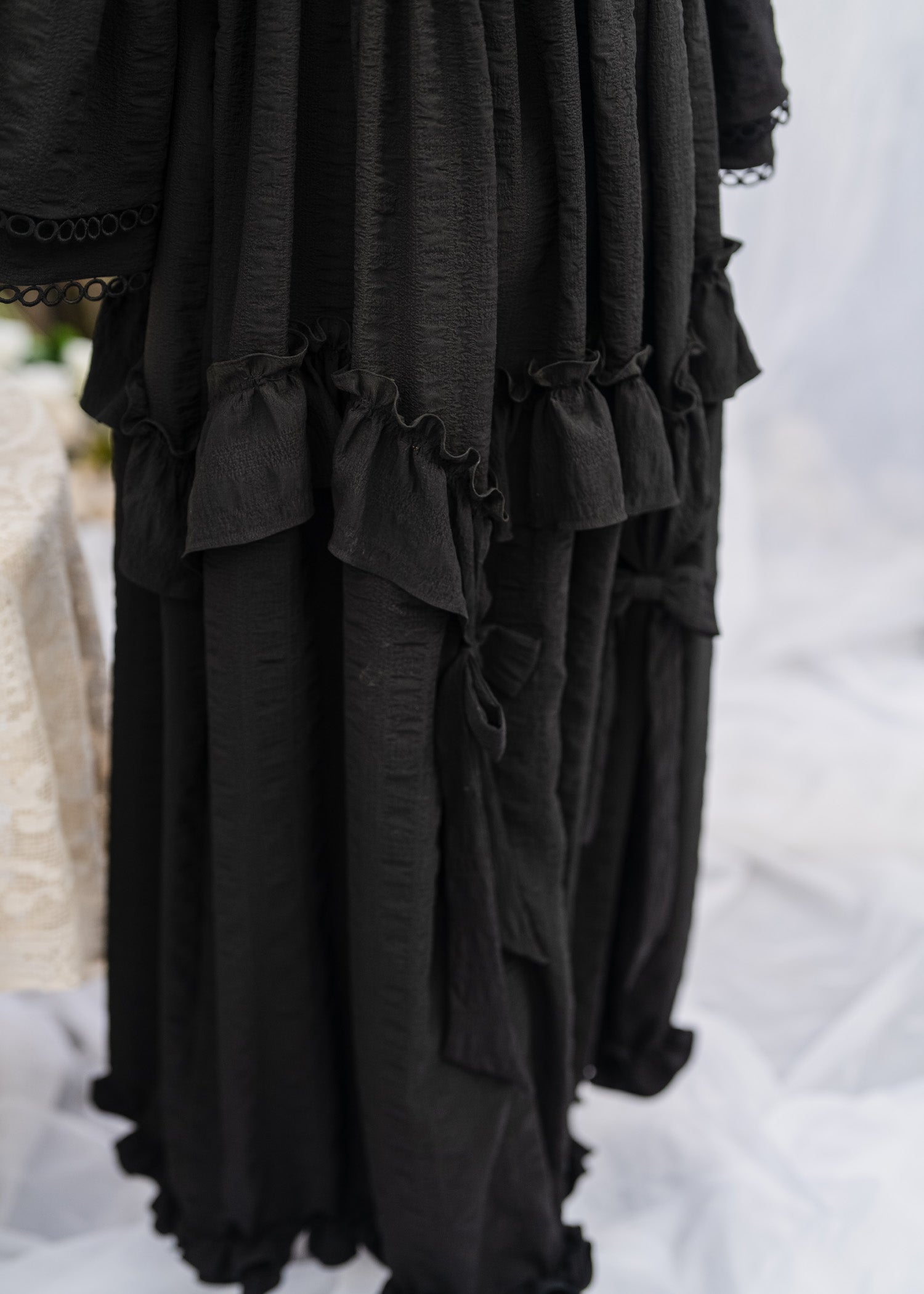 MIDNIGHT ELEGANCE RUFFLED SOFTÉ CAMBRIC DRESS BLACK