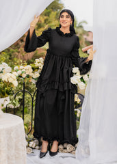 MIDNIGHT ELEGANCE RUFFLED SOFTÉ CAMBRIC DRESS BLACK