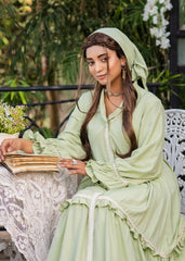 SAGE SERENITY LACE-TRIMMED SILKY LAWN DRESS GREEN