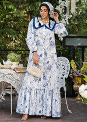 BLUEBIRD BLOSSOM VINTAGE SOFTÉ CAMBRIC DRESS WHITE WITH BLUE PRINT