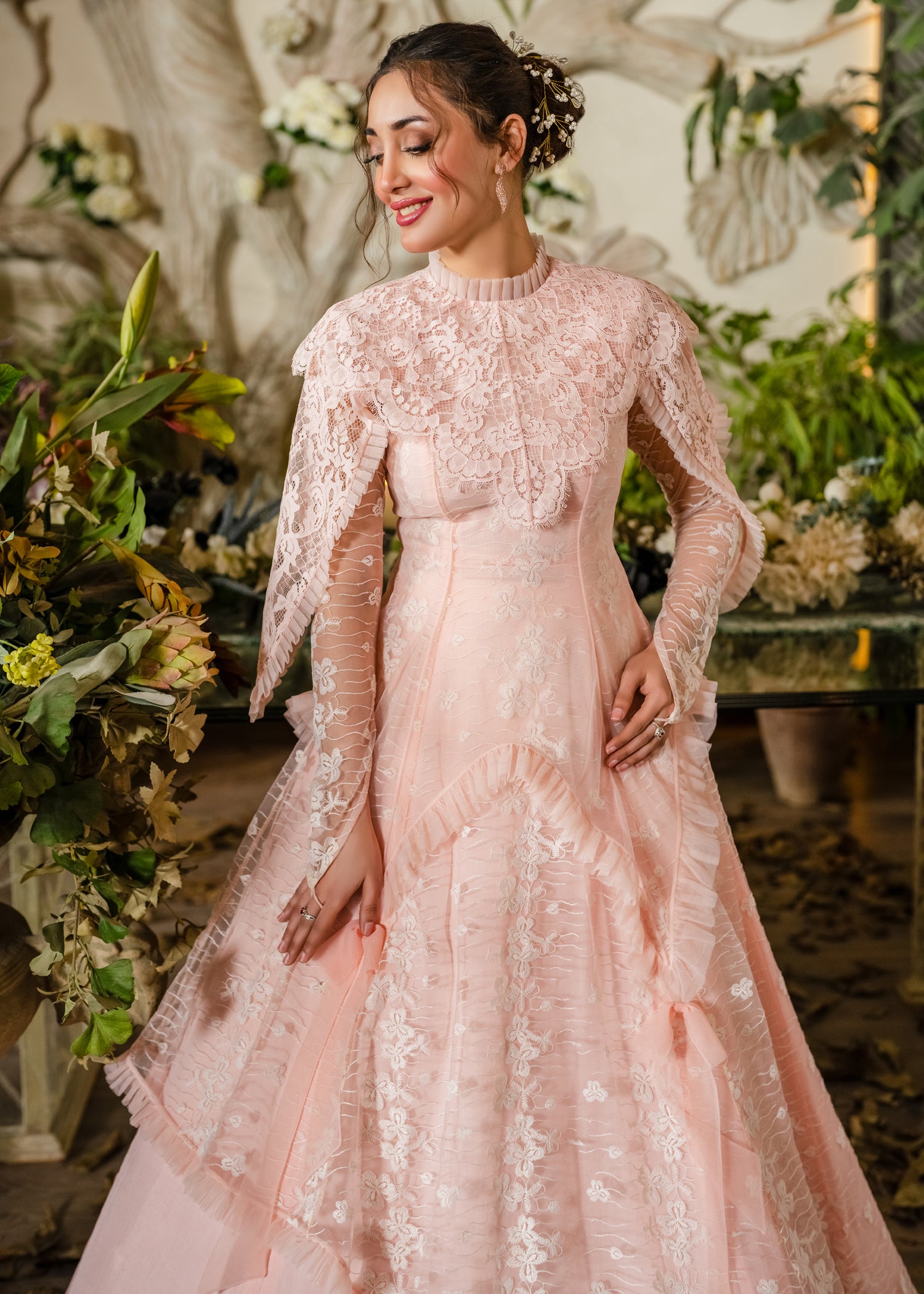 VICTORIAN ELEGANT SILK & LACE DRESS PINK