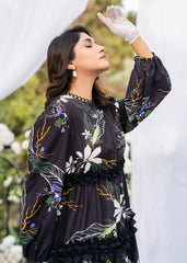MIDNIGHT BLOOM TIERED SOFTÉ CAMBRIC DIGITAL PRINT DRESS BLACK