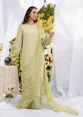 ETHEREAL ELEGANCE DRAPED SILK & SHIFFON DRESS GREEN