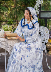 BLUEBIRD BLOSSOM VINTAGE SOFTÉ CAMBRIC DRESS WHITE WITH BLUE PRINT